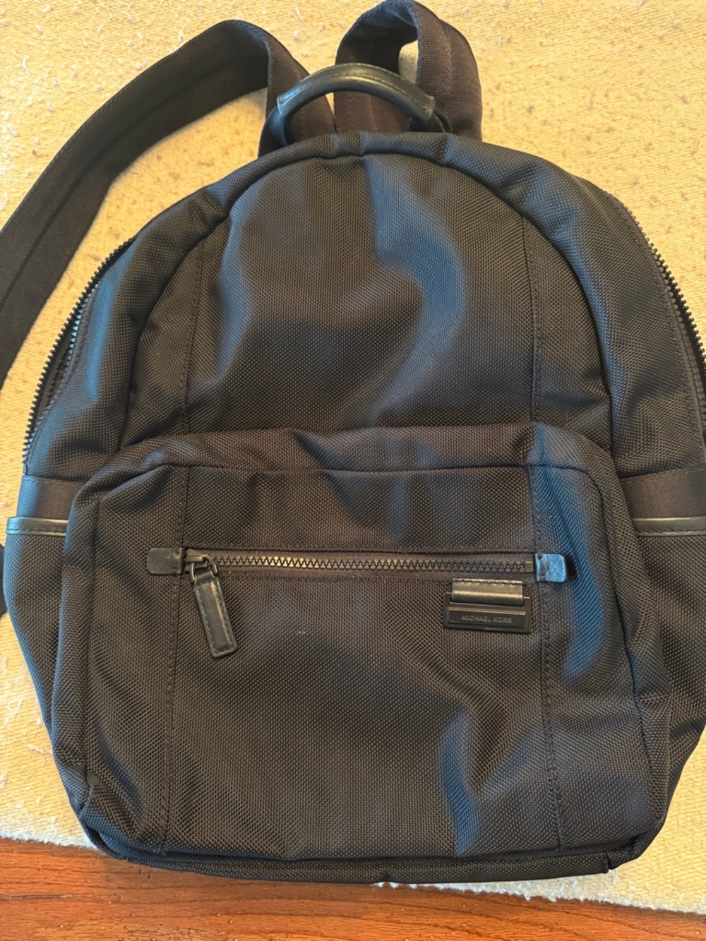 Michael Kors Black Nylon Backpack with Front Zip Pocket
